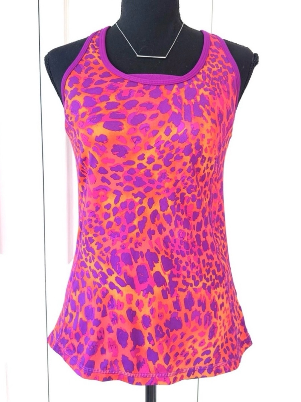 XERSION by JC PENNEY ~ Bright Pink & Orange Leopard Print Racerback Tank Top